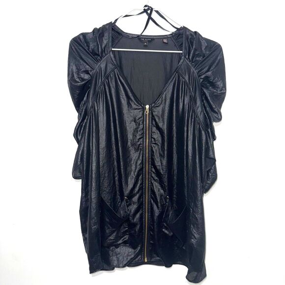 Ted Baker Semi Sheer Puff Sleeve Zip Up Blouse - Black 2/US 6 - Picture 1 of 7
